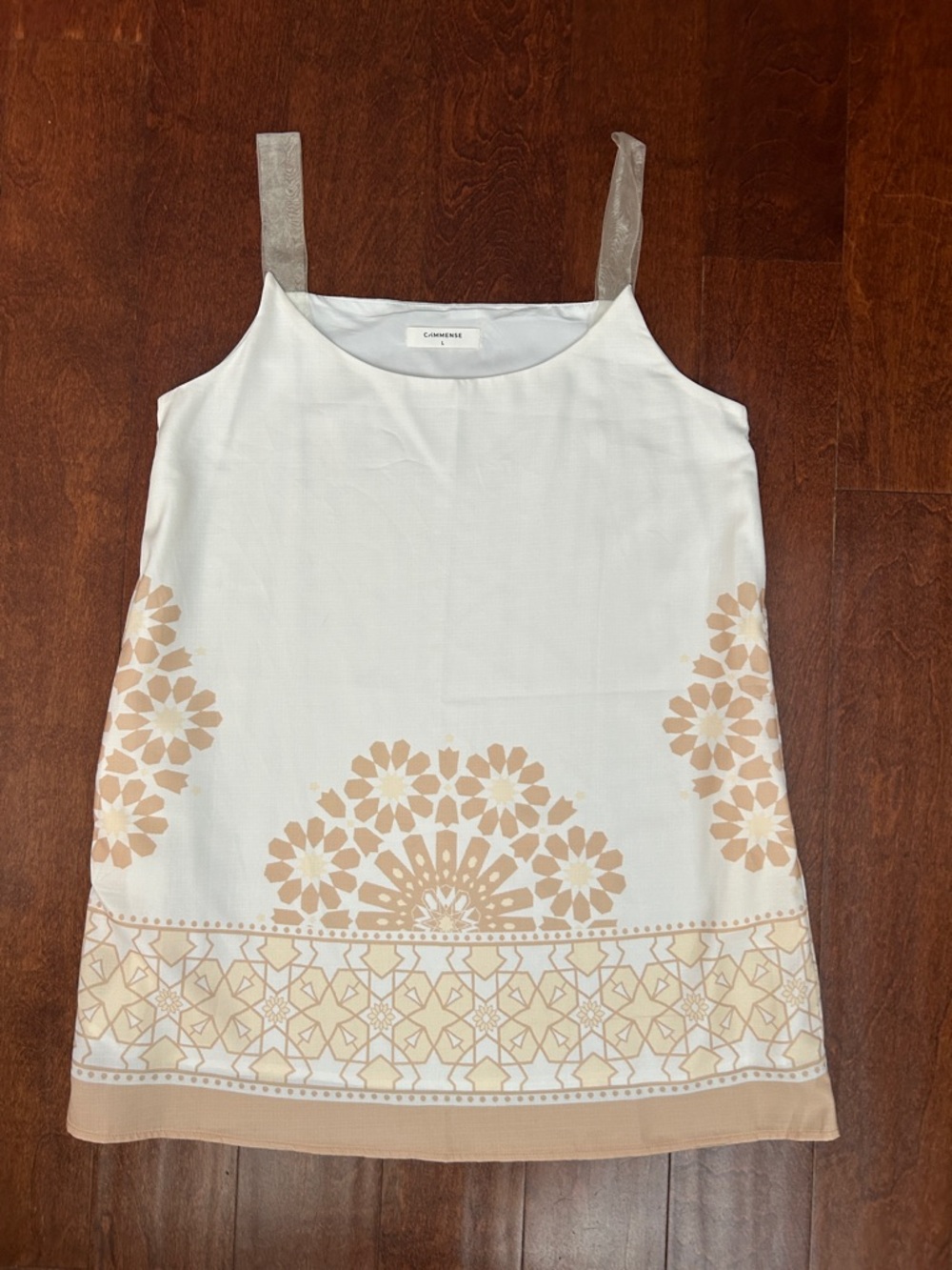 Commense Cream Mini Dress with Tan Floral Border - Picture 2 of 12